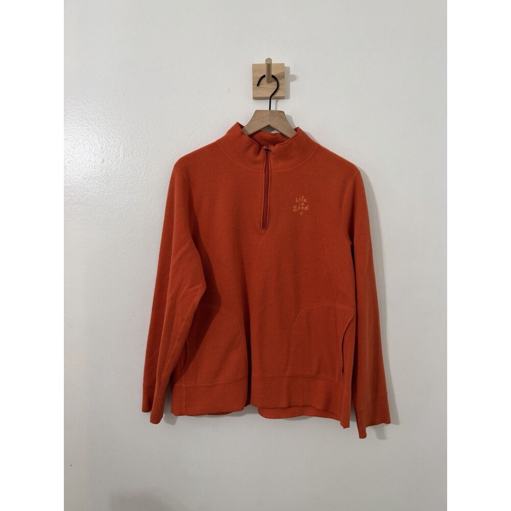 Life Is Good Women’s Orange Fleece Mock Neck Pullover Quarter Zip Large